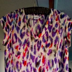 Sheer cap sleeved blouse with feather designs FREE SHIPPING